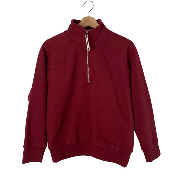 NEW American Giant Womens Midweight Half Zip Sweatshirt Top XS Red Burgundy USA - Picture 3 of 9